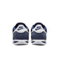 Nike Women's Cortez Midnight Navy sneakers, denim exchange footwear, featuring classic design and navy blue color.
