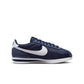 Nike Womens Cortez Midnight Navy sneakers, stylish navy blue footwear with white accents, designed for comfort and casual wear.