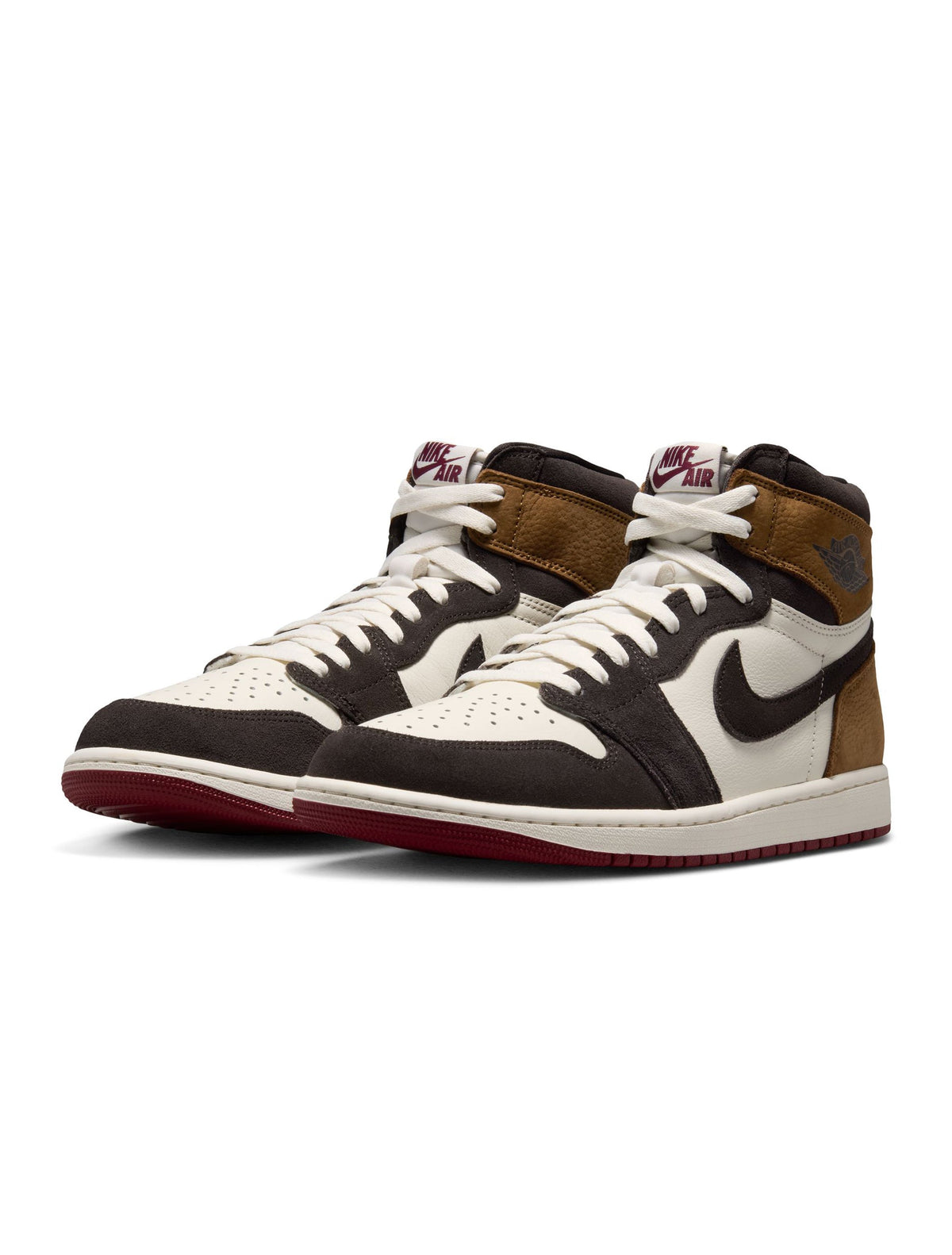 Men's Air Jordan 1 Retro High Love Letter sneakers in red and white leather, featuring Nike swoosh and high-top design.