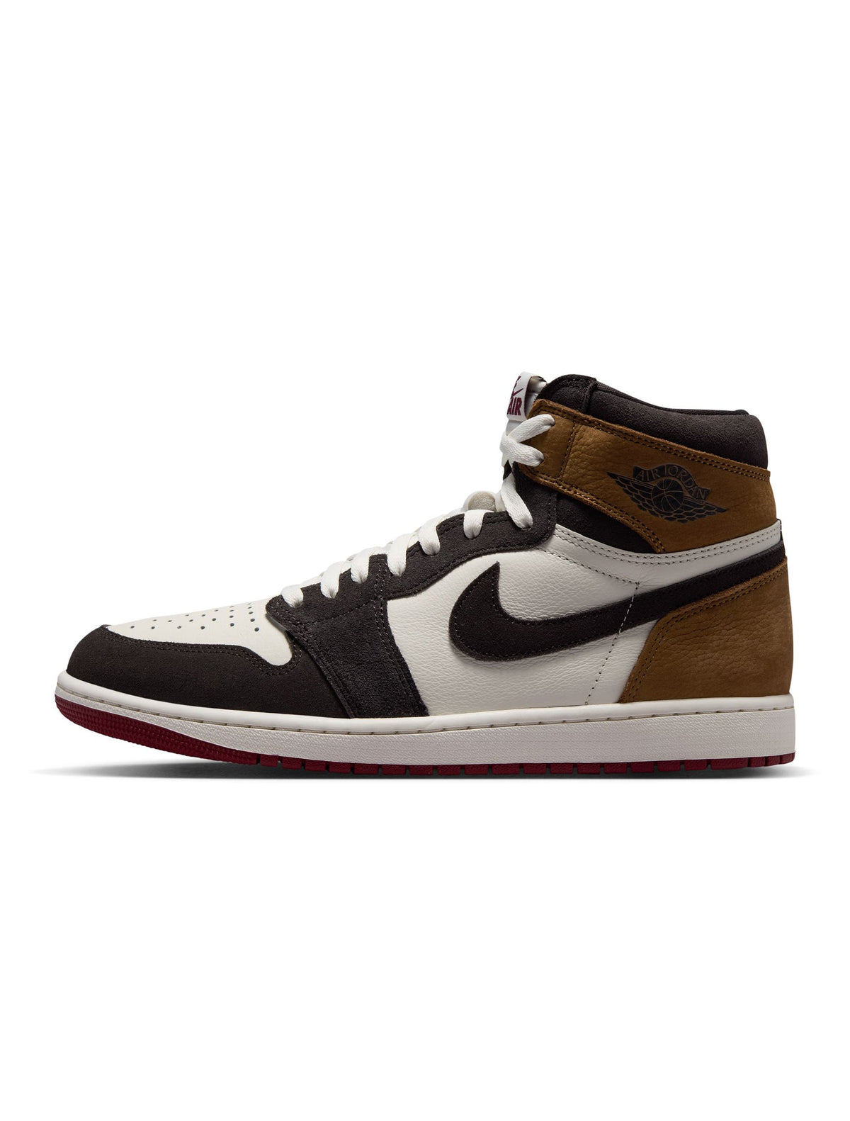Men's Air Jordan 1 Retro High Love Letter sneakers in vibrant red and white colorway, styled with Nike branding and high-top design.