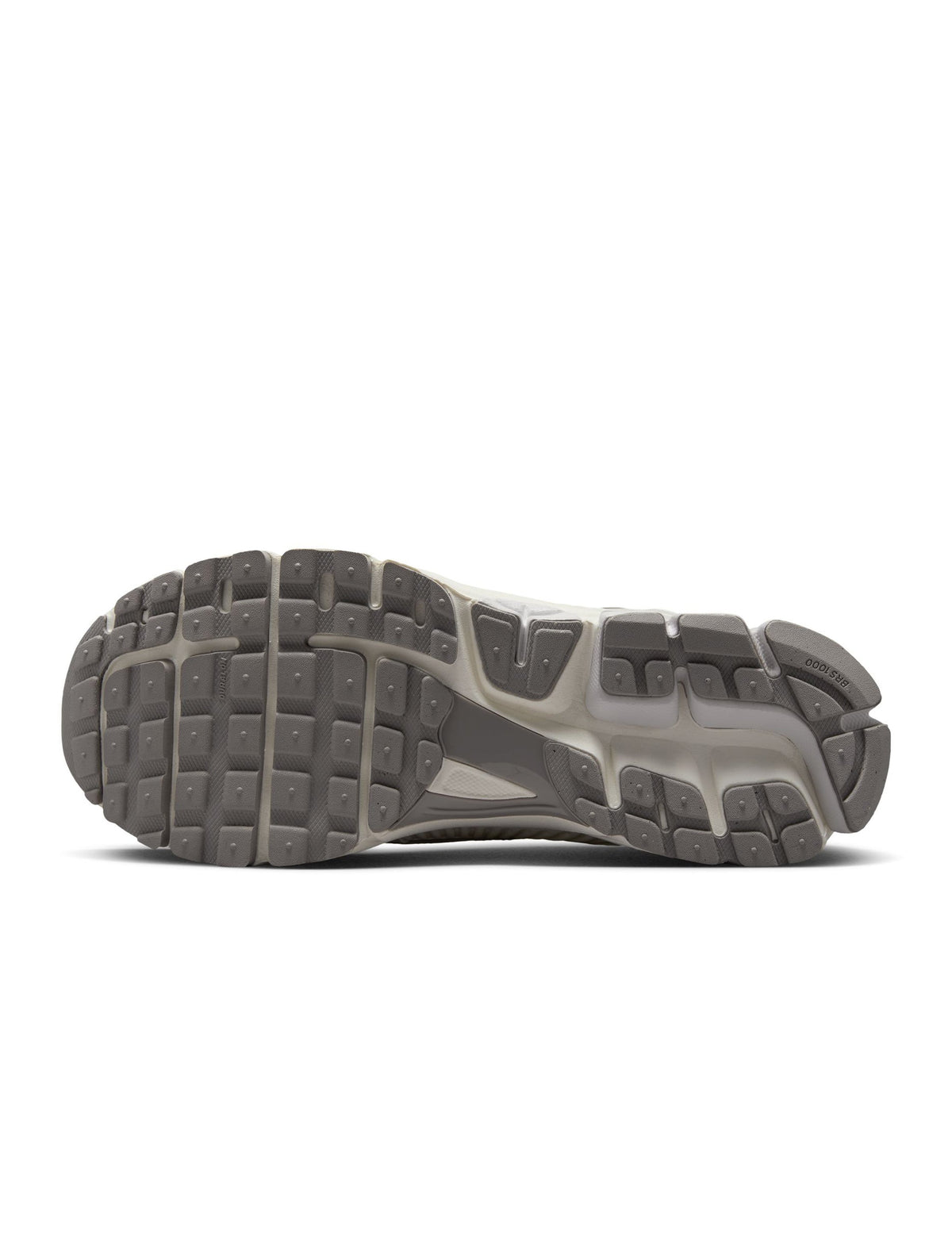 Nike men's Zoom Vomero 5 sneakers in Sail colorway, side view of layered mesh and leather upper