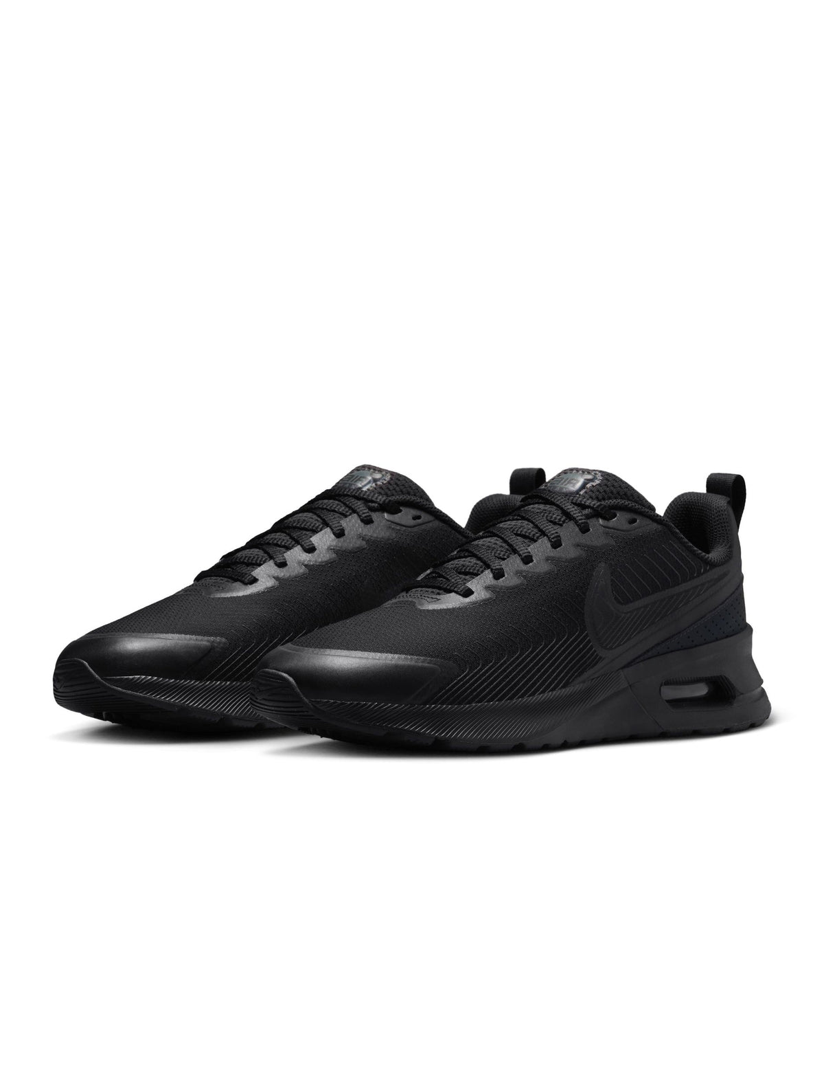 Nike Mens Air Max Nuaxis black athletic shoes with sleek design and cushioned soles, ideal for sports and casual wear.