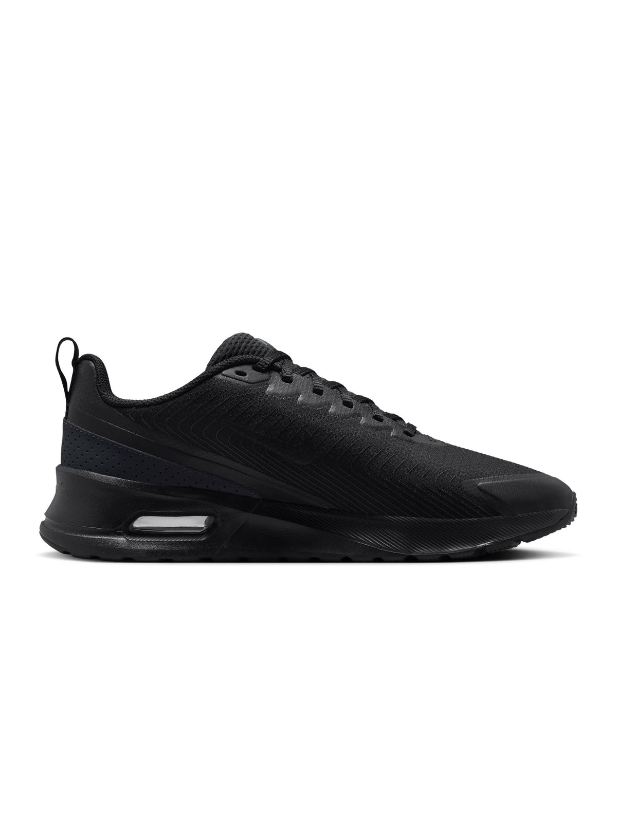 Nike Mens Air Max Nuaxis black athletic shoes with sleek design and visible air cushioning for comfort and style.