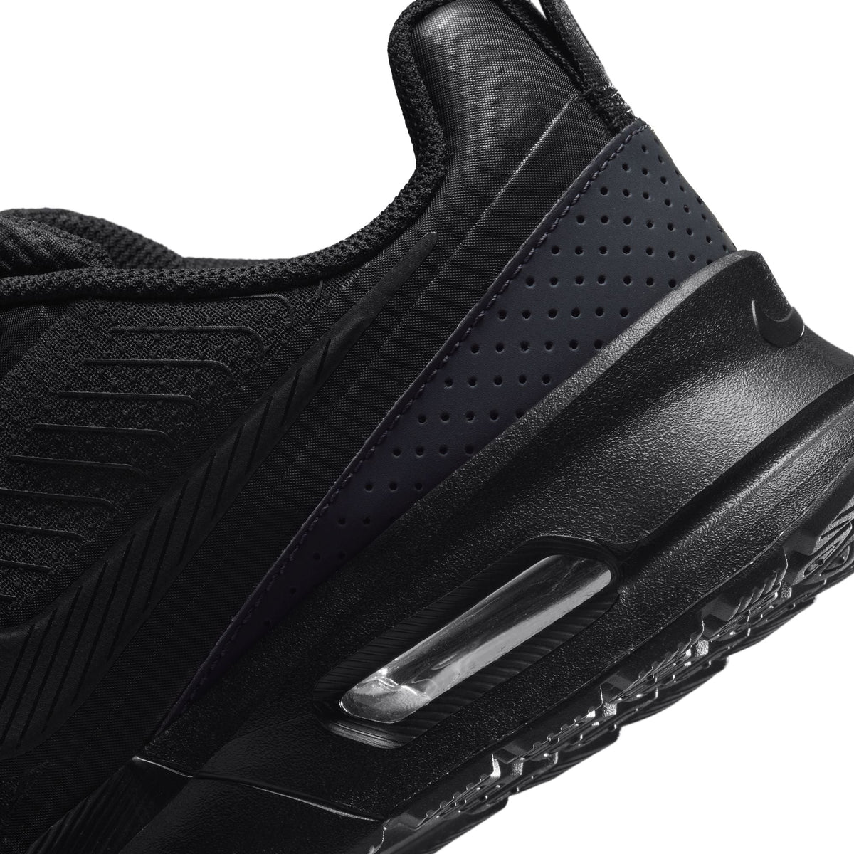 Nike Mens Air Max Nuaxis black athletic shoes, showcasing sleek black Nike sneakers with breathable mesh and cushioned soles.