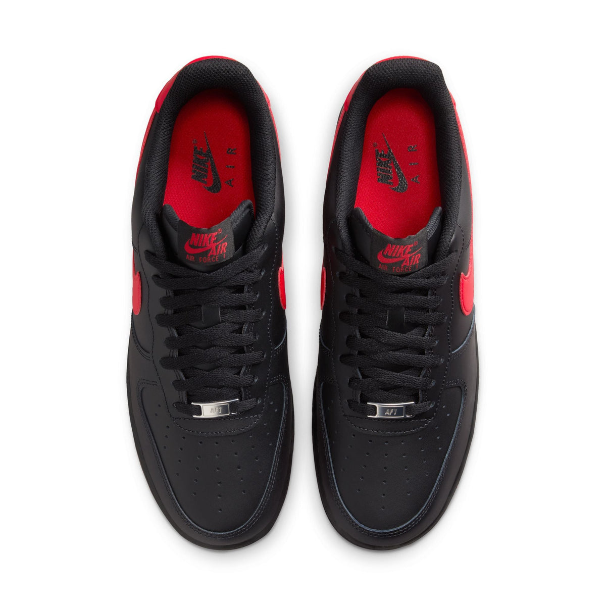 Nike men's Air Force 1 '07 sneakers in black with University Red accents