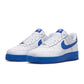 Nike men's Air Force 1 '07 sneakers in white and royal blue leather with classic low-top design