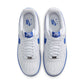Men's Nike Air Force 1 '07 sneakers in white with royal blue accents, side view