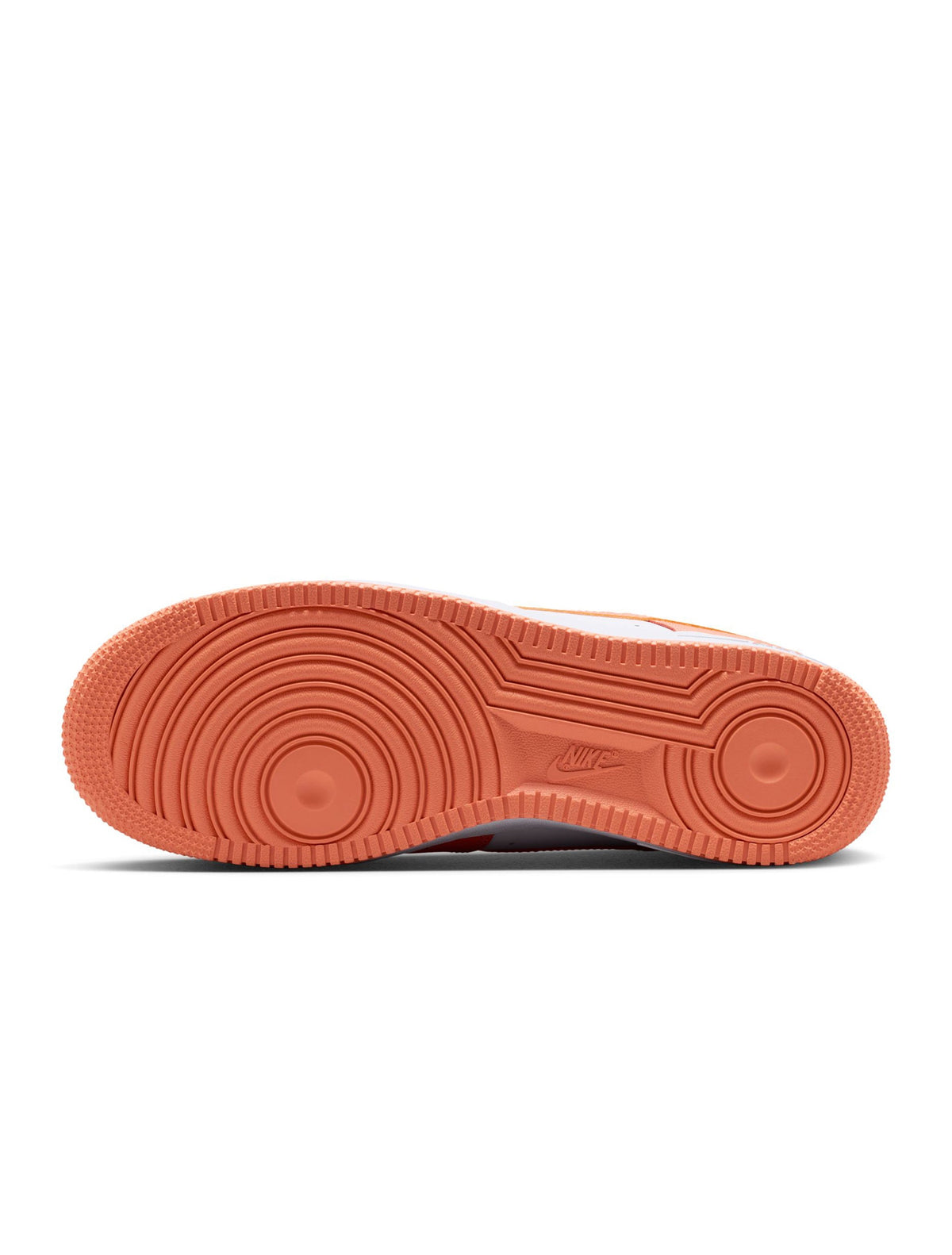 Nike Men's Air Force 1 '07 Orange Frost footwear featuring white midsole and orange frost accents, displayed on a plain background.