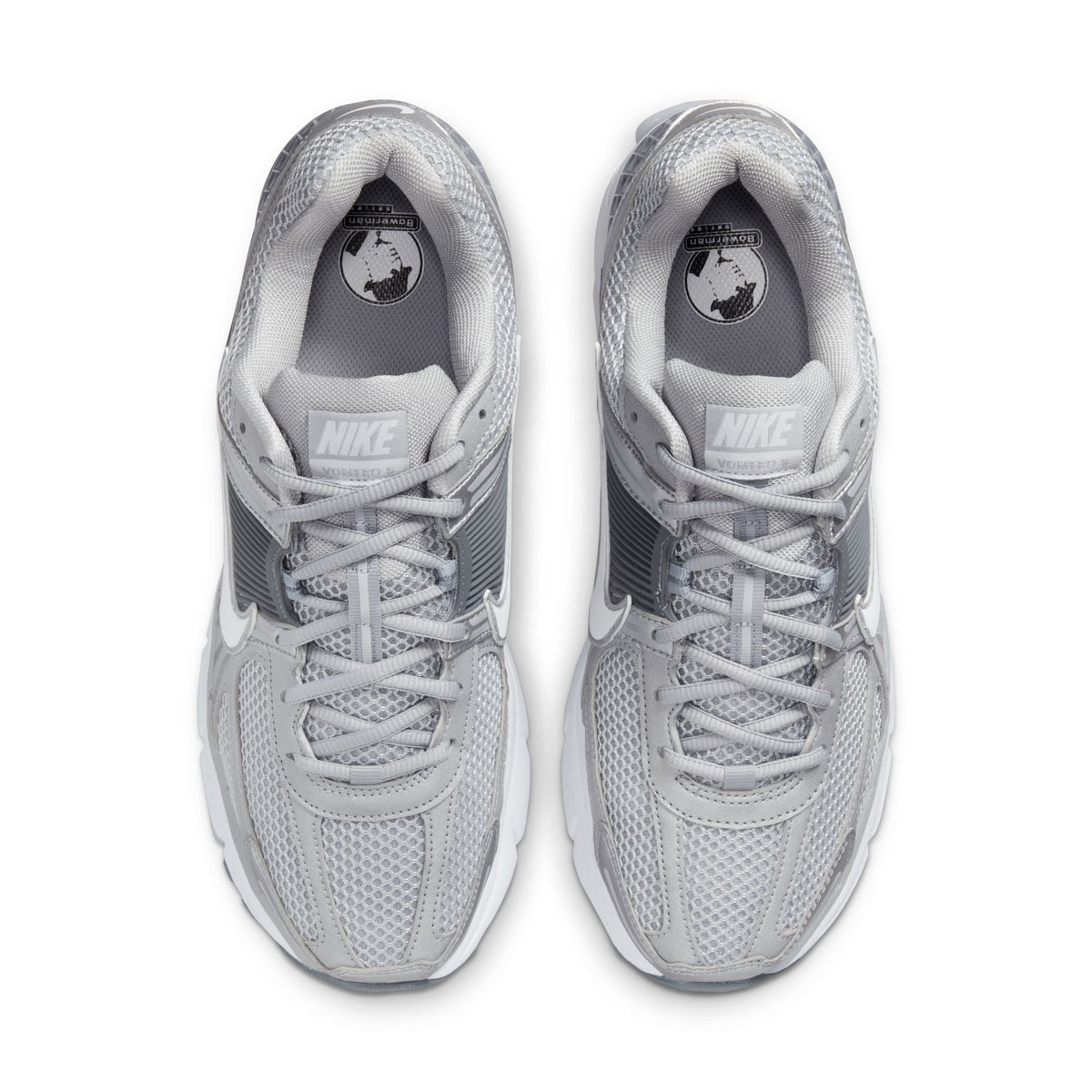 Nike men's Zoom Vomero 5 sneakers in Wolf Grey and White, side view