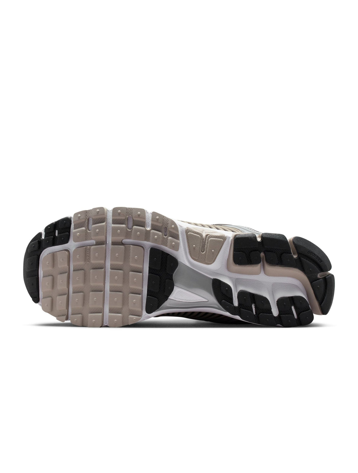 Nike Men's Zoom Vomero 5 sneakers in metallic silver, side view with layered mesh and reflective accents