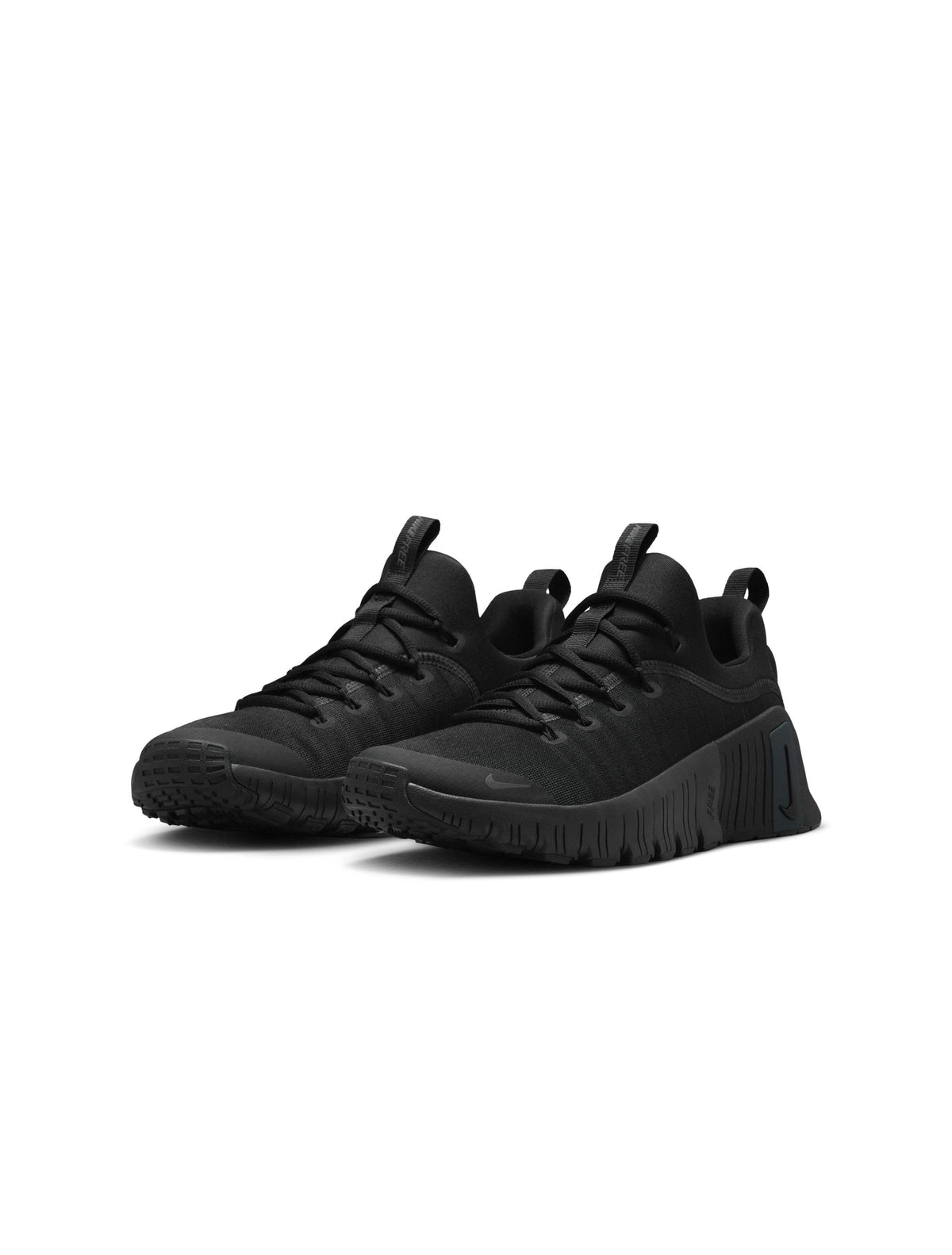 Nike Women's Free Metcon 6 athletic shoes in black and anthracite, designed for training and versatile workouts.