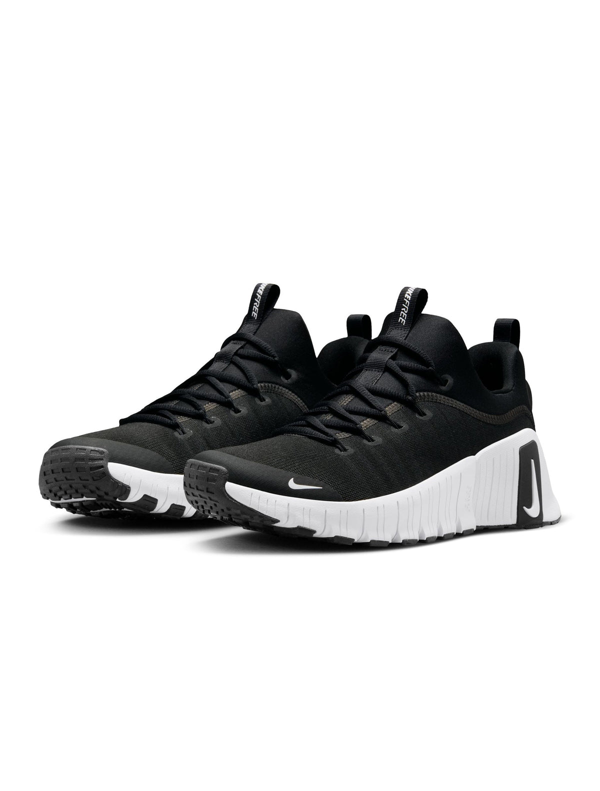 Nike Men's Free Metcon 6 black and white training shoes, side view