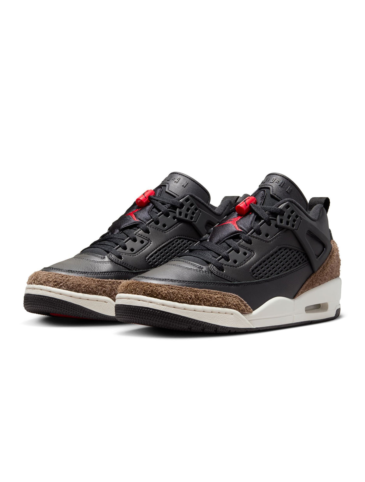 Men's Air Jordan Spizike Low sneakers in black and university red, casual footwear featuring signature design elements.