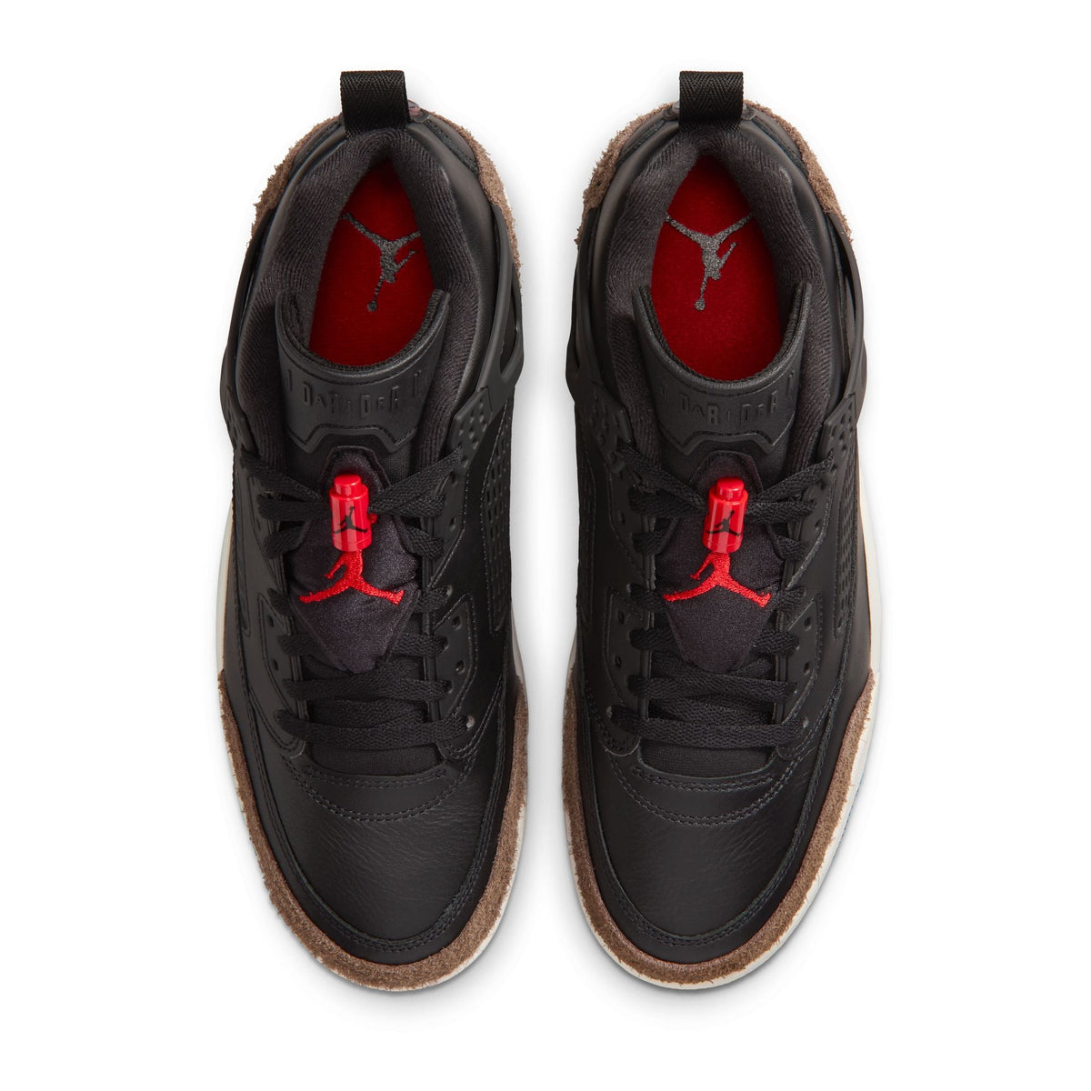Men's Air Jordan Spizike Low sneakers in black and university red, featuring a sleek low-top design and iconic style.