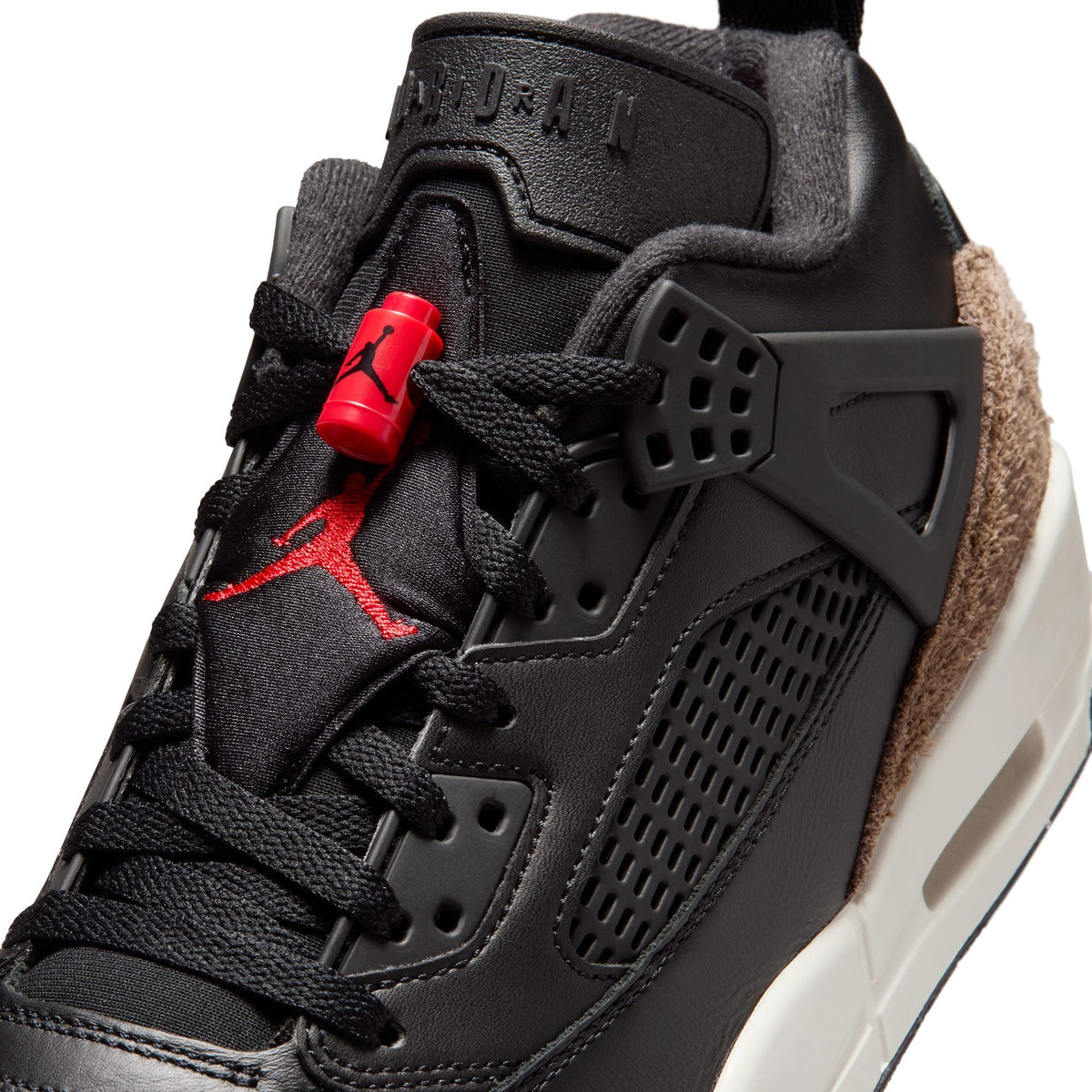 Men's Air Jordan Spizike Low sneakers in black and university red, showcasing stylish athletic footwear from Nike.