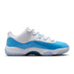 Men's Air Jordan 11 Retro Low University Blue sneakers with white and blue design, featuring sleek low-top footwear style.