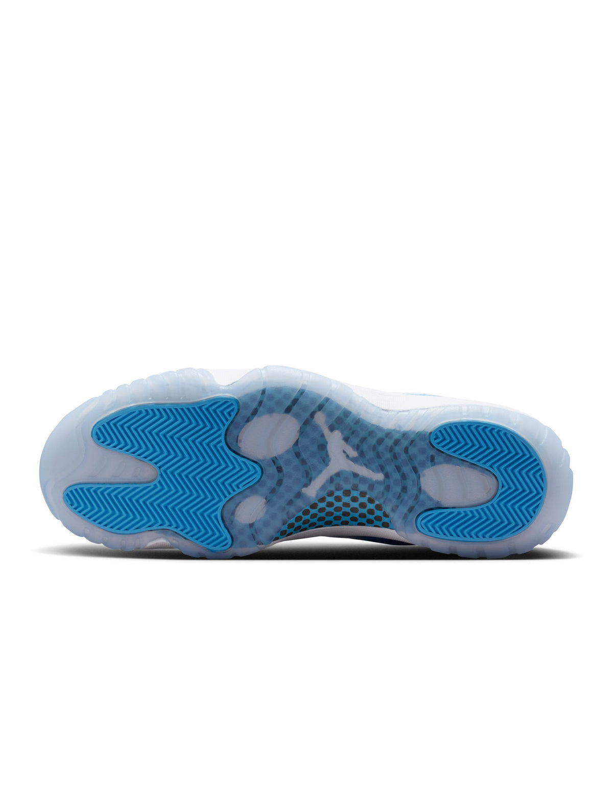 Men's Air Jordan 11 Retro Low University Blue sneakers featuring a sleek blue and white design, stylish men's footwear by Denim Exchange.