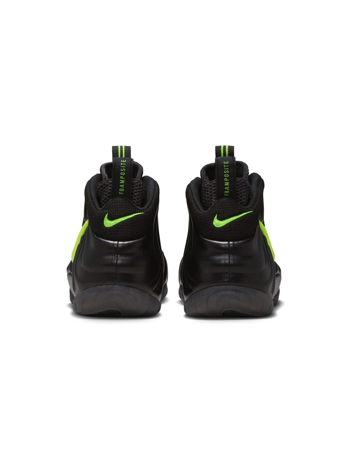Nike Mens Air Foamposite Pro black and voltage colorway, stylish Nike men's footwear with a sleek, modern design.