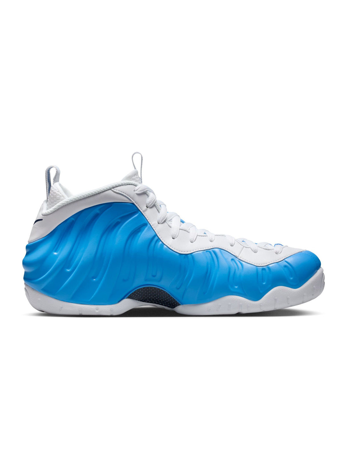 Nike men's Air Foamposite Pro sneakers in University Blue, featuring a sleek design and bold colorway on white outsole.