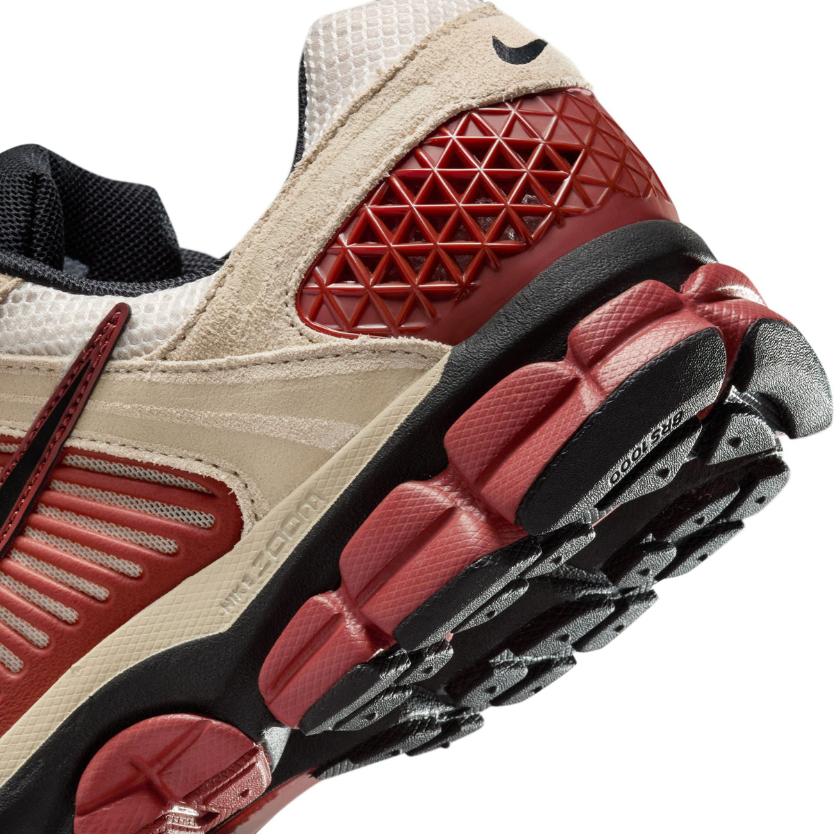 Nike men's Zoom Vomero 5 sneakers in desert khaki and black, side view