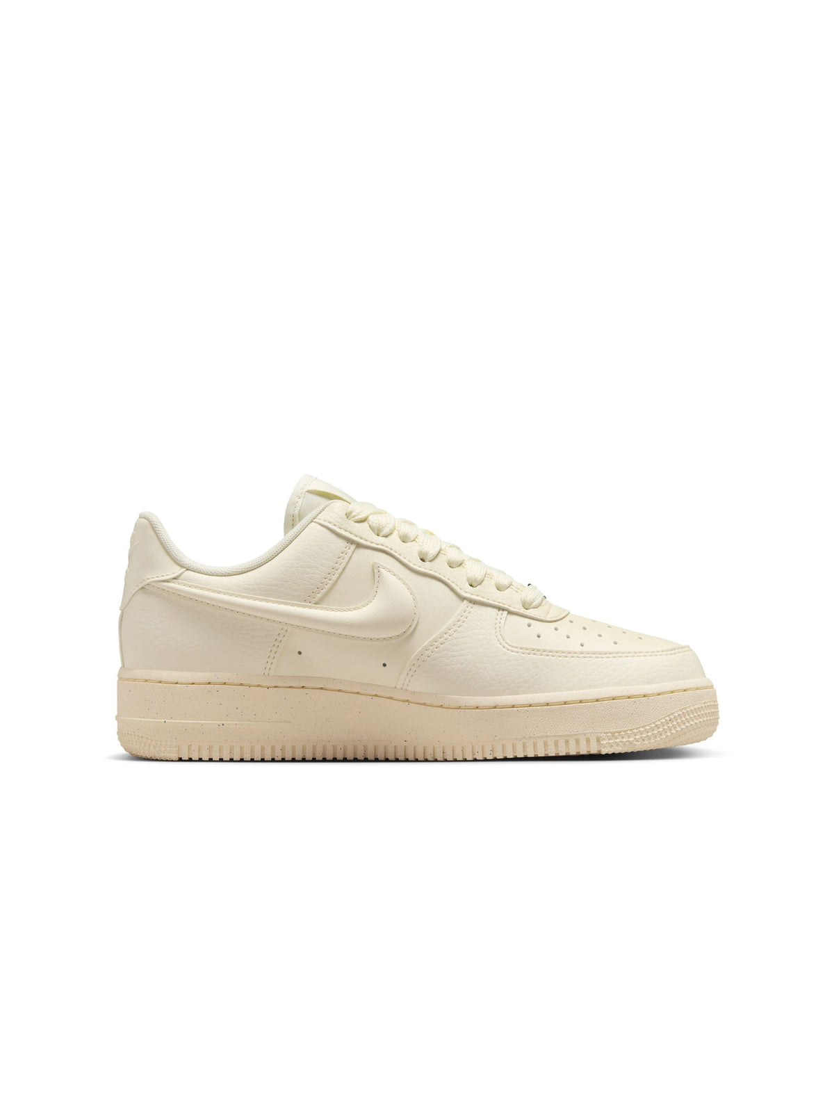 Nike Women's Air Force 1 Low sneakers in Coconut Milk color, featuring white leather and stylish design, on a clean background.