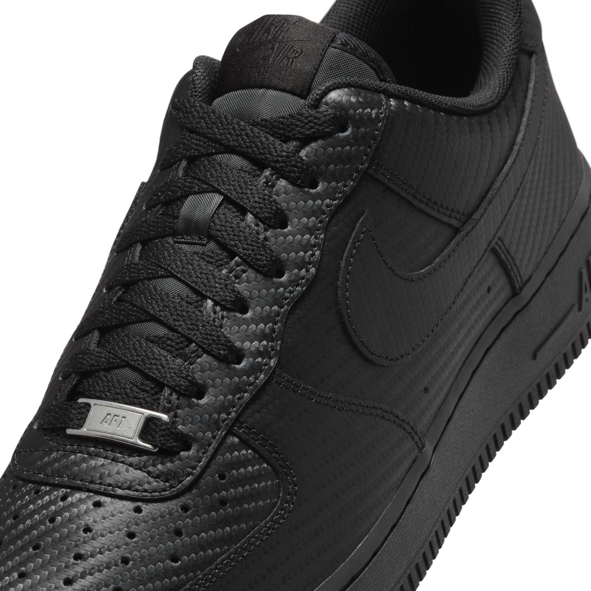 Nike men's Air Force 1 '07 black carbon fiber sneakers, side view