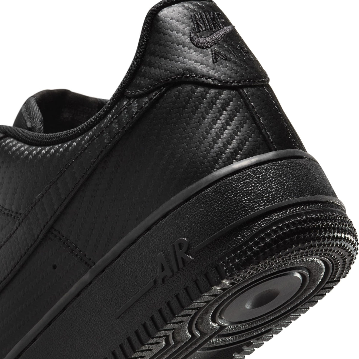 Nike men's Air Force 1 '07 black carbon fiber sneakers, side view