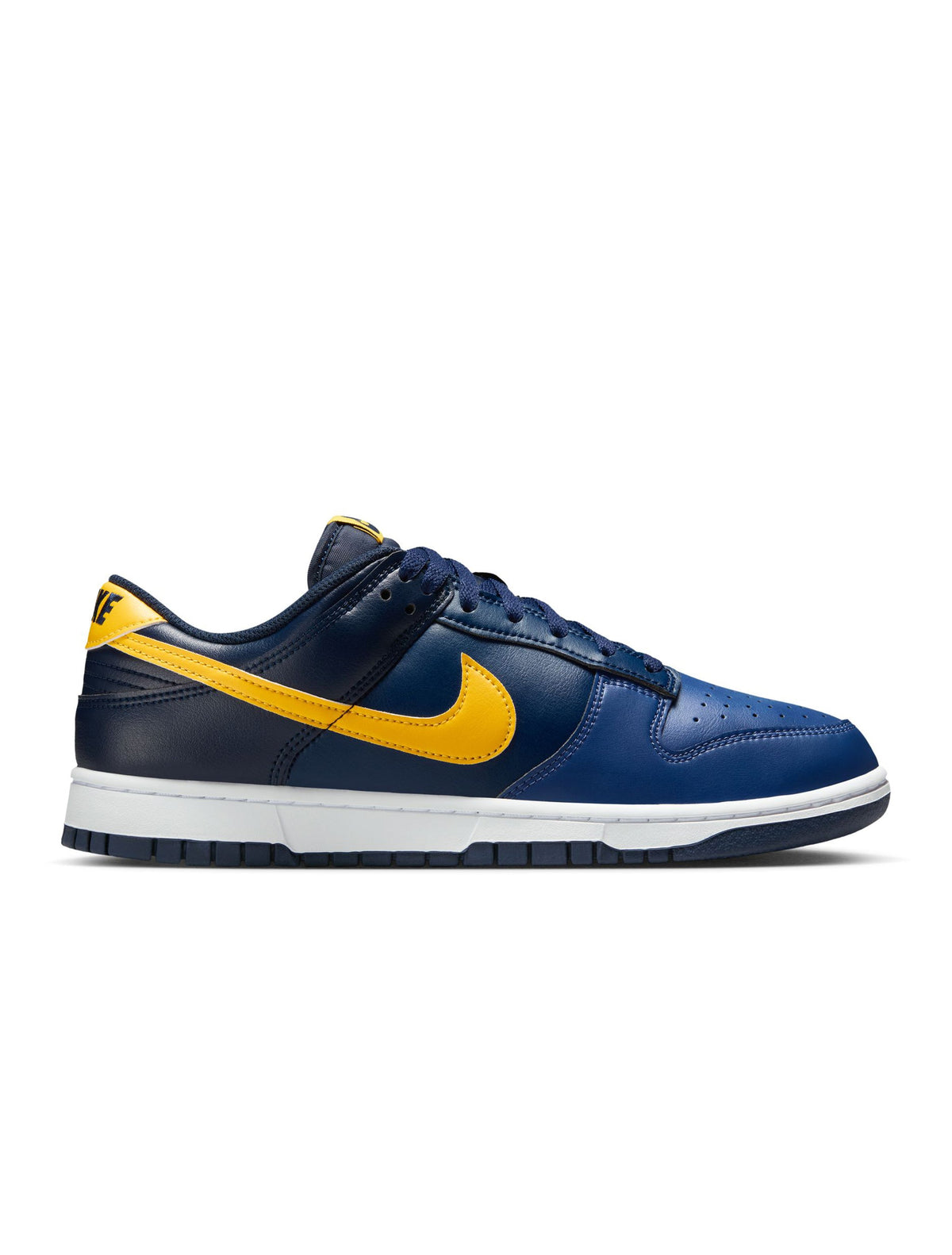 Nike men's Dunk Low Retro Blue Legend sneakers featuring blue leather and white accents, displayed on a plain background.