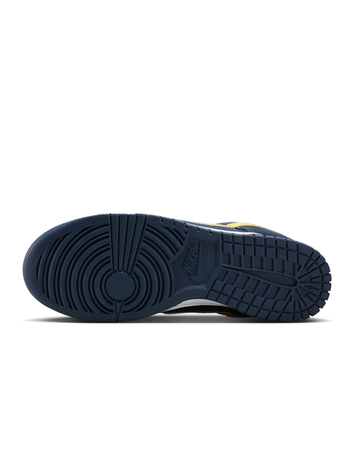 Nike Men's Dunk Low Retro Blue Legend sneakers in navy and white with white laces, shown from a side angle.