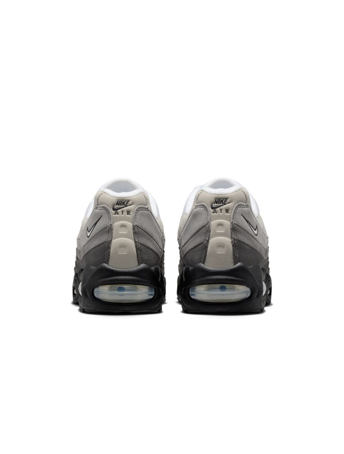 Nike men's Air Max 95 OG sneakers in black and medium ash tones, side view