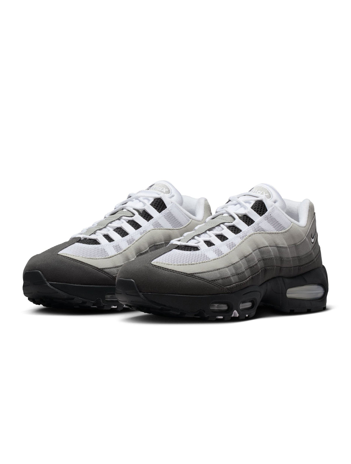 Nike Men's Air Max 95 OG sneakers in black and medium ash suede with layered panels and visible Air cushioning