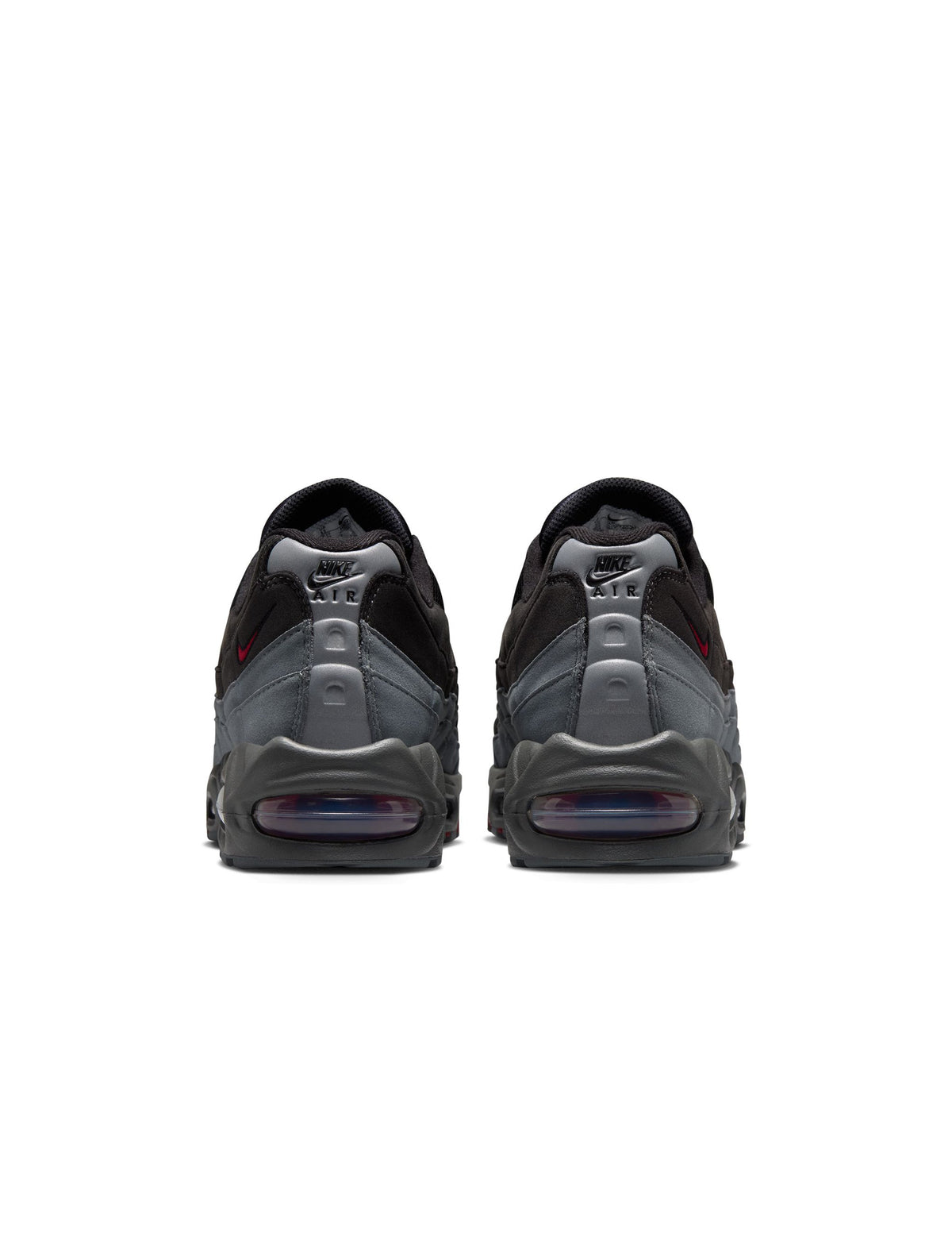 Black and Tough Red Nike Air Max 95 Big Bubble OG men's footwear with visible air cushioning and sleek design.