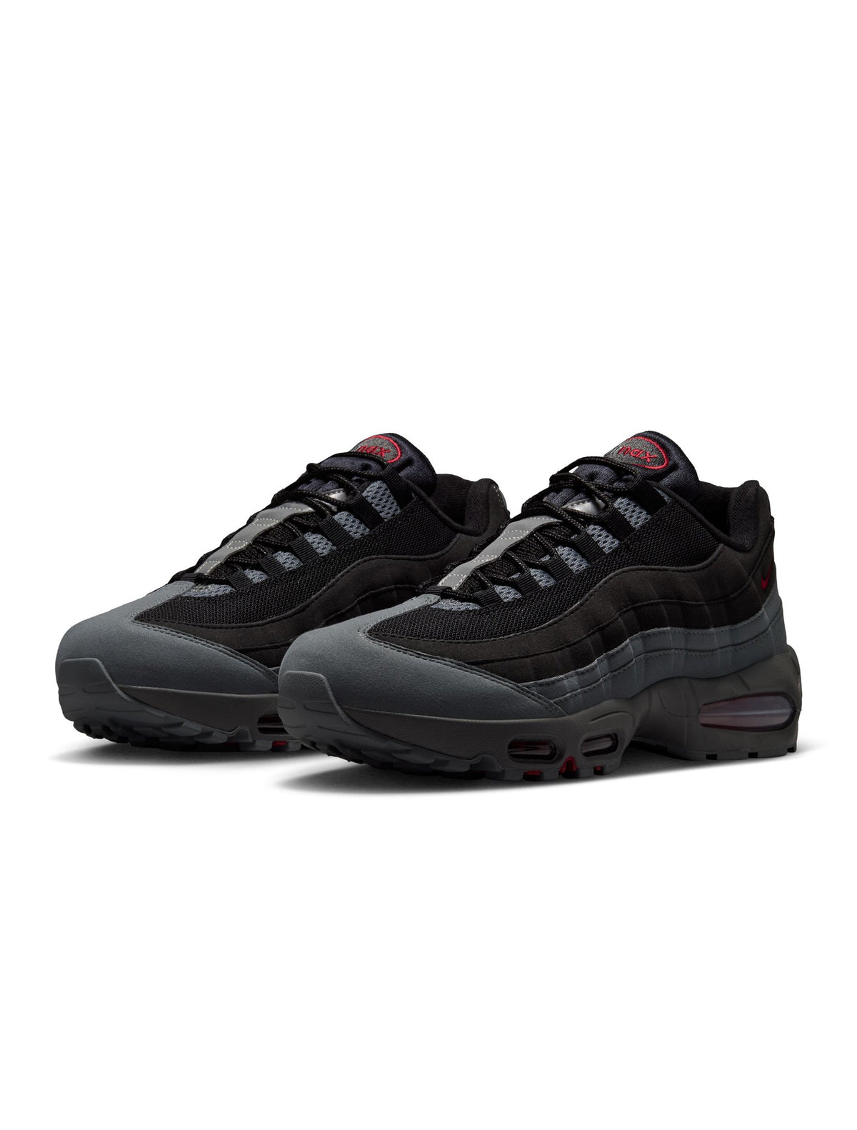 Nike Mens Air Max 95 Big Bubble OG men's footwear in black and tough red, featuring iconic design and visible Air Max cushioning.