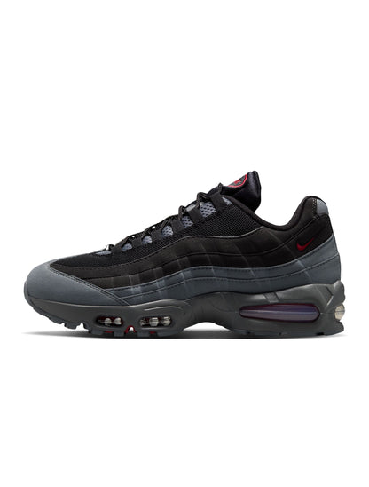 Nike Mens Air Max 95 Big Bubble OG sneakers in black and tough red, showcasing the iconic design and visible air cushioning.