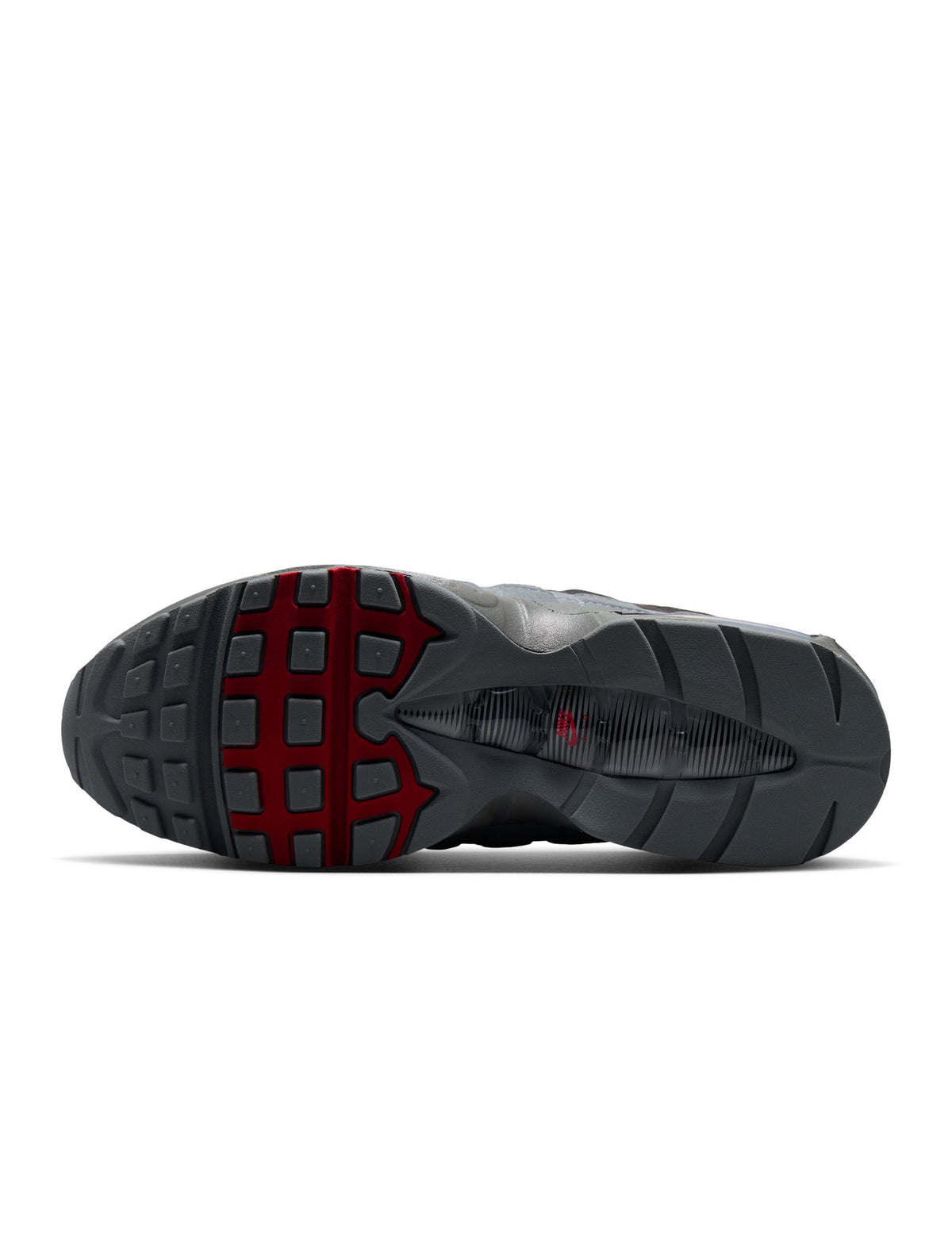 Nike Mens Air Max 95 Big Bubble OG sneakers in black and tough red, featuring layered design and visible Air Max cushioning.
