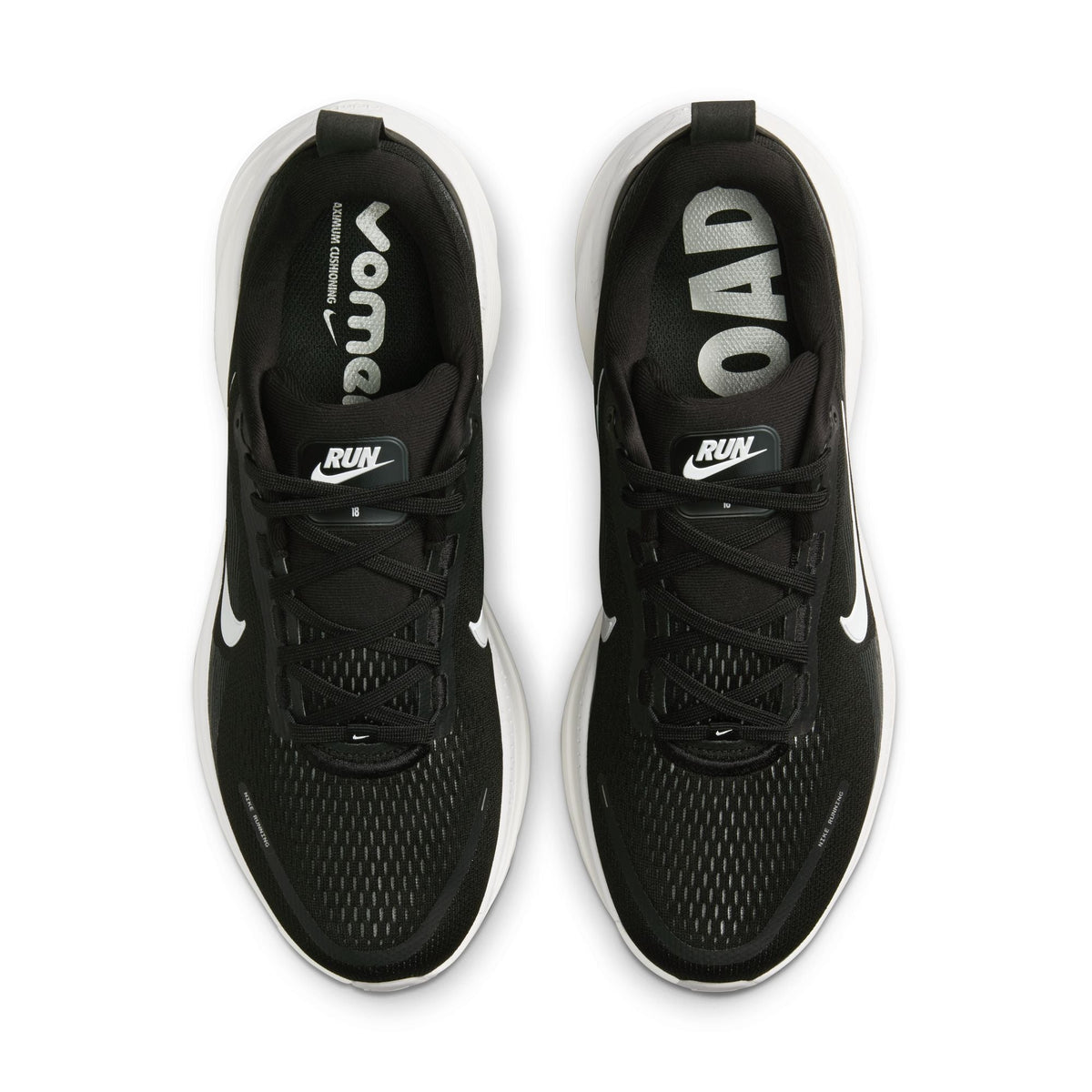 Black and white Nike men's Vomero 18 running shoes by Denim Exchange
