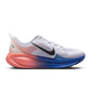 Nike Mens Vomero 18 running shoes in white and blue, featuring breathable mesh and cushioned sole for comfort and support.