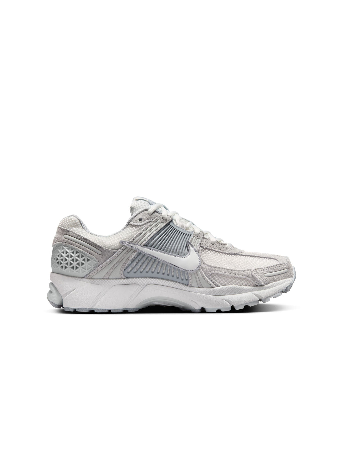Nike Women's Zoom Vomero 5 running shoes in Pure Platinum, showcasing the sleek design and breathable mesh upper.