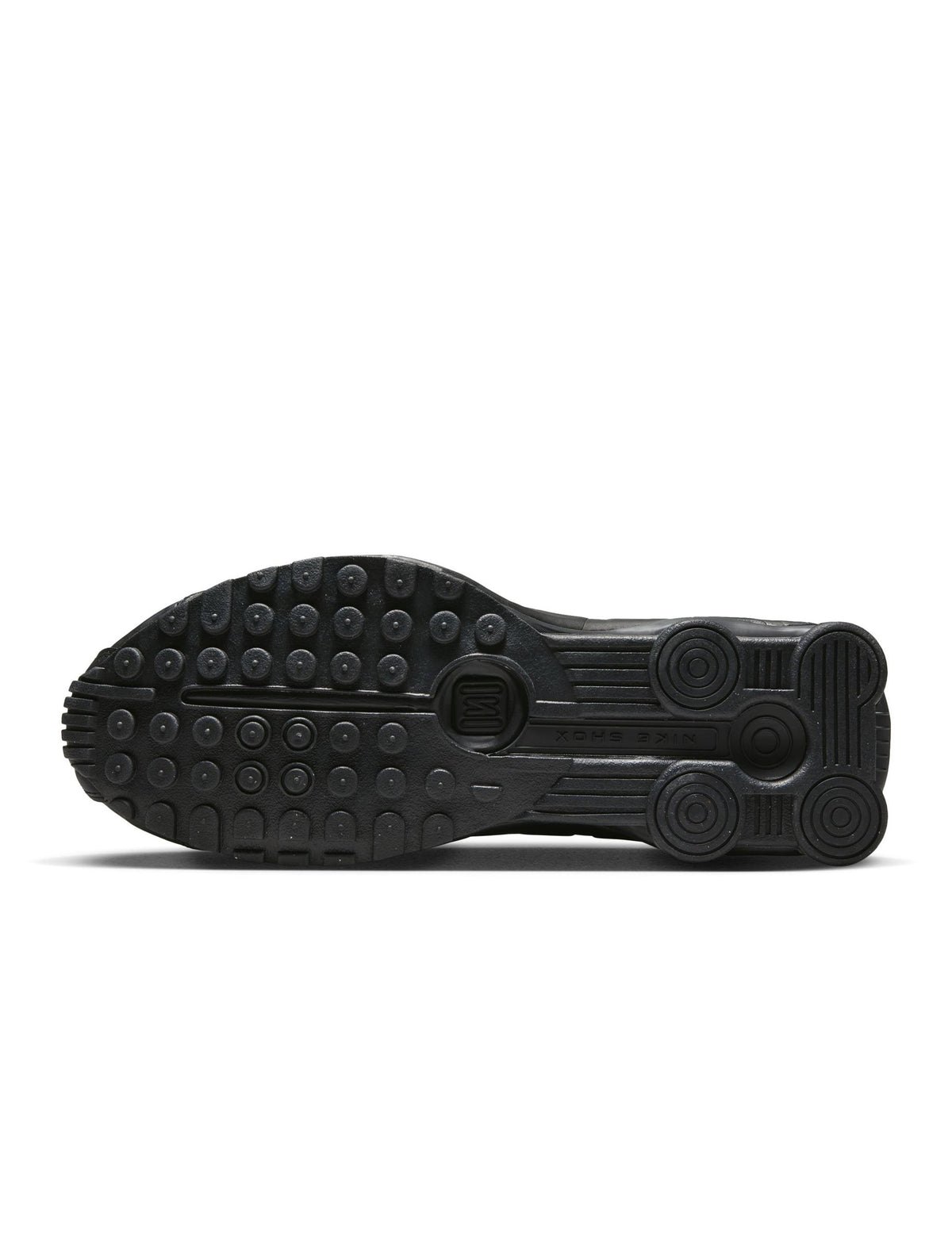 Black Nike Men's Shox R4 sneakers with visible Shox cushioning sole and streamlined athletic design