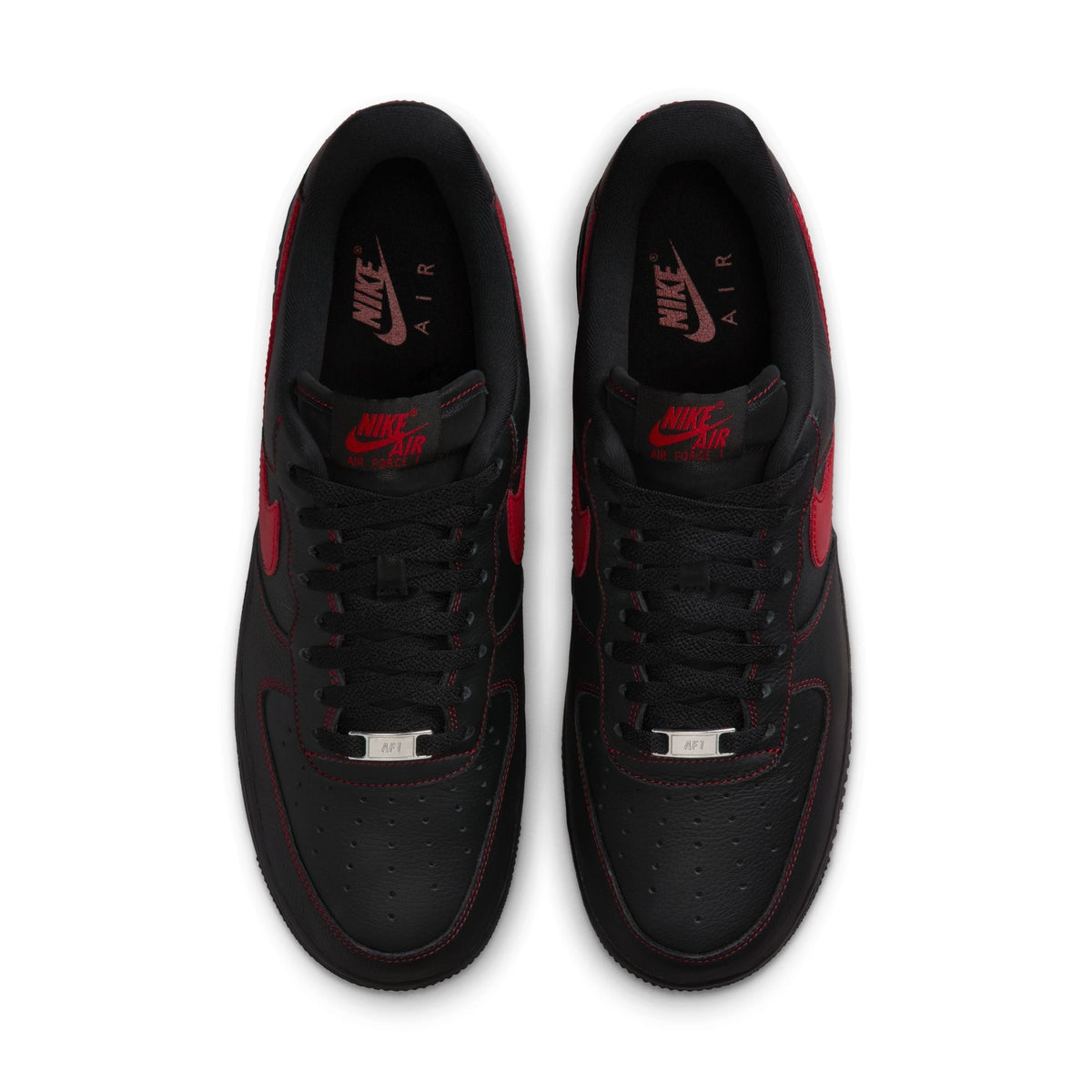 Nike men's Air Force 1 '07 LV8 black and University Red sneakers, side view