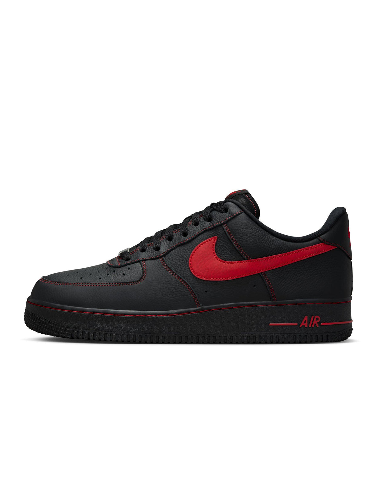 Nike men’s Air Force 1 ’07 LV8 sneakers in black with University Red accents