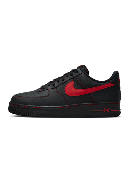 Nike men’s Air Force 1 ’07 LV8 sneakers in black with University Red accents