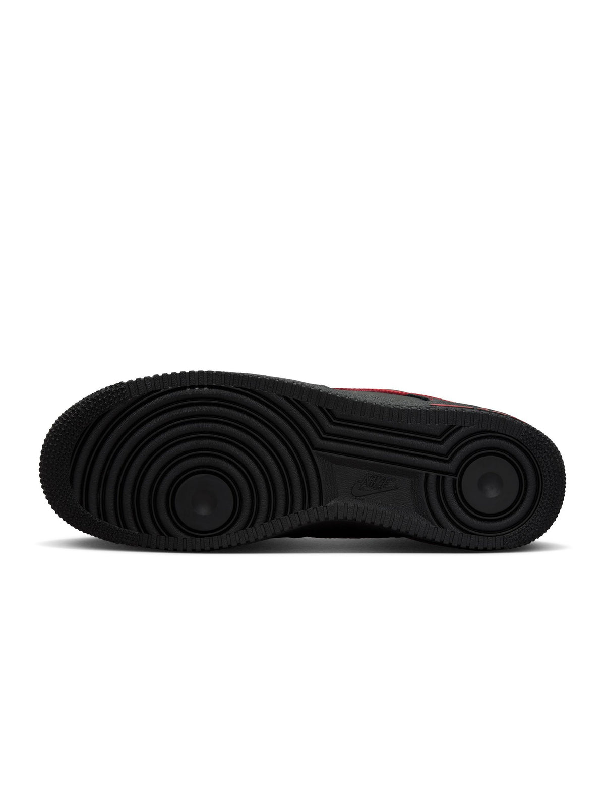 Nike men's Air Force 1 '07 LV8 footwear in black with University Red accents