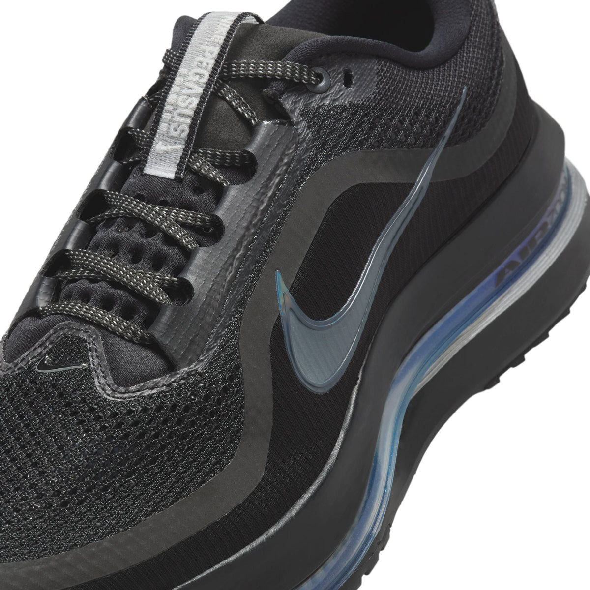 Nike Mens Pegasus Premium black men's footwear, side view, by Denim Exchange