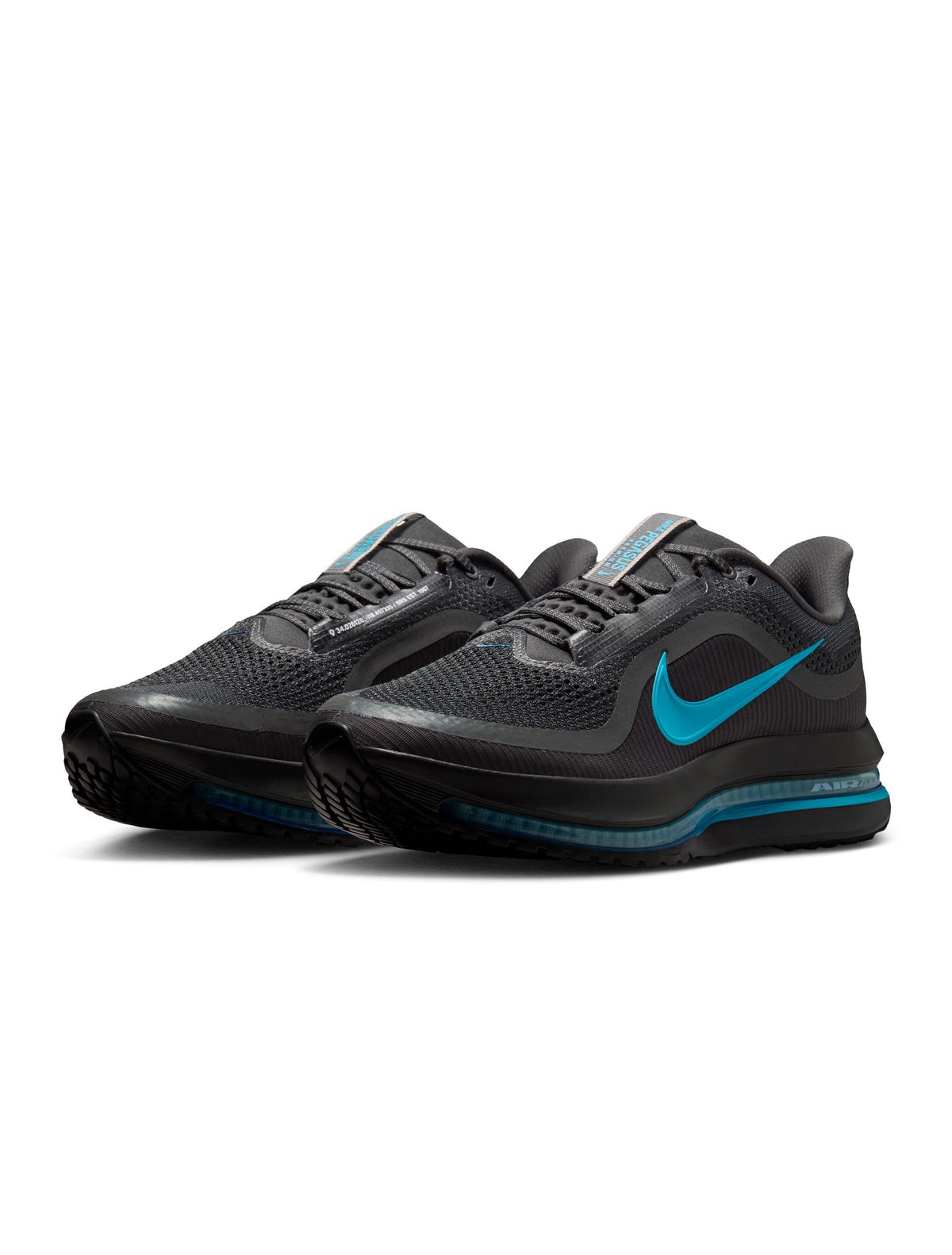 Nike men's Pegasus Premium sneakers in anthracite and current blue, featuring a sleek athletic design and breathable mesh upper.