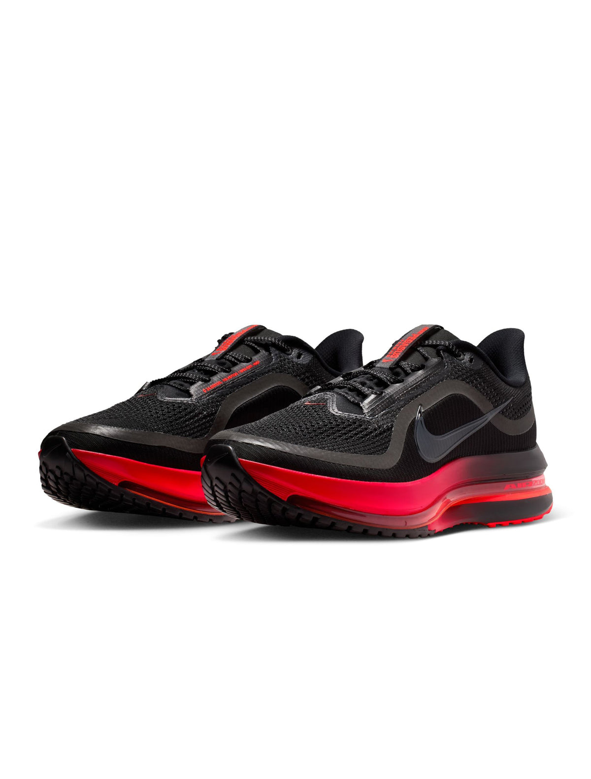 Nike Men's Pegasus Premium black and university red athletic shoes, showcasing sleek design and supportive cushioning.