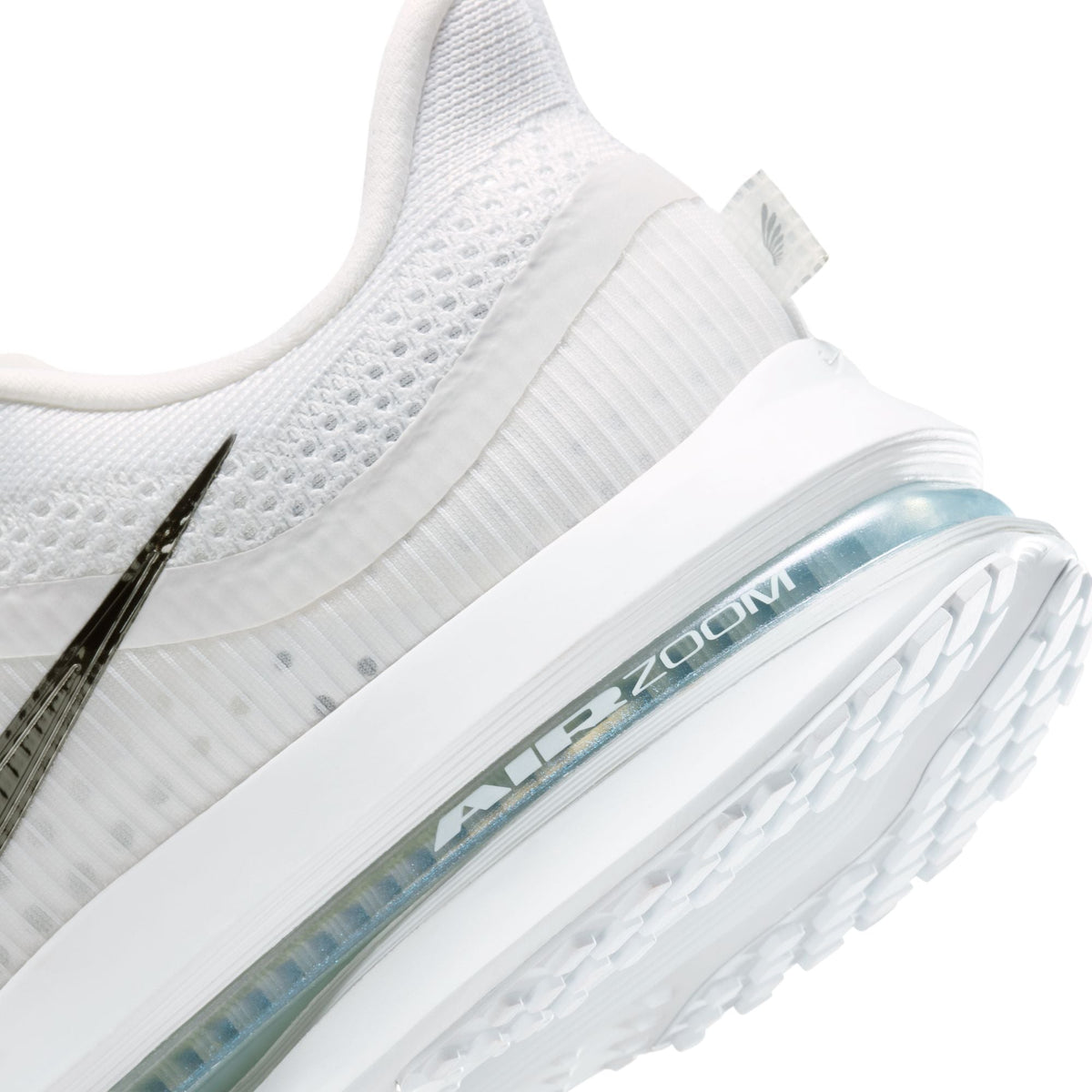 Nike men's Pegasus Premium white and metallic silver running shoes - side view
