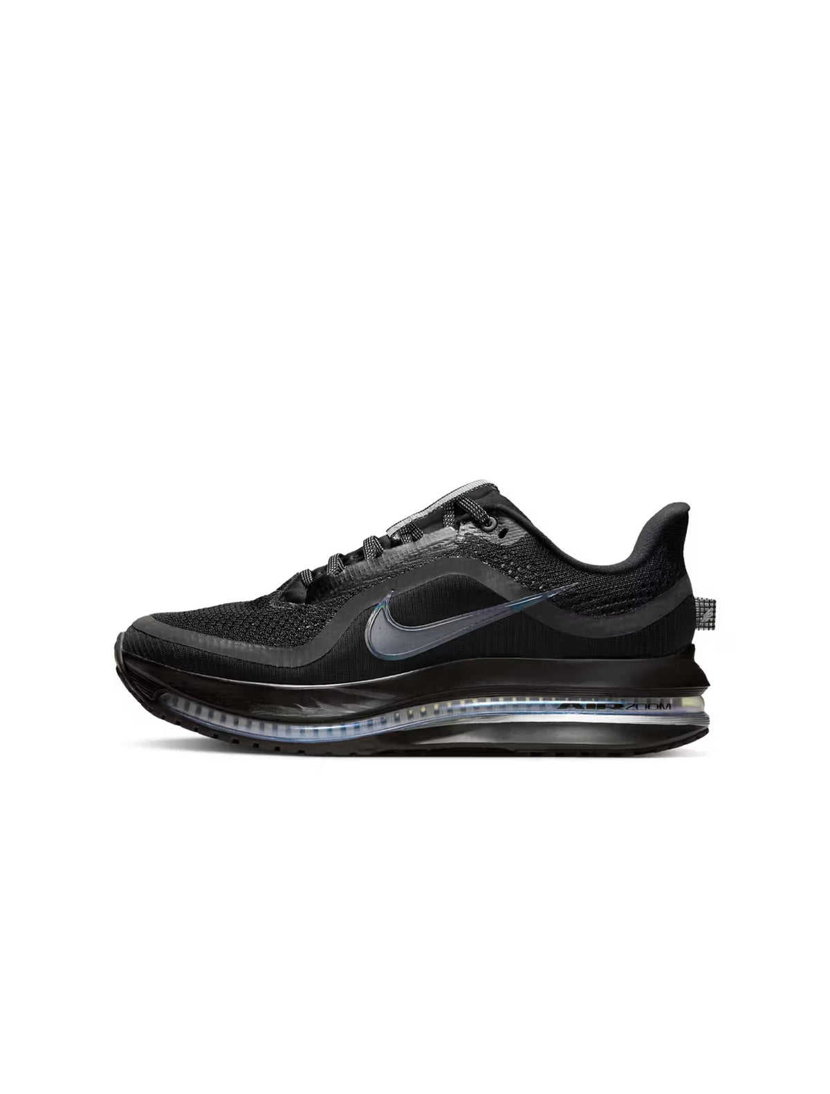Nike women's Pegasus Premium black footwear side view with cushioned sole and lace-up design