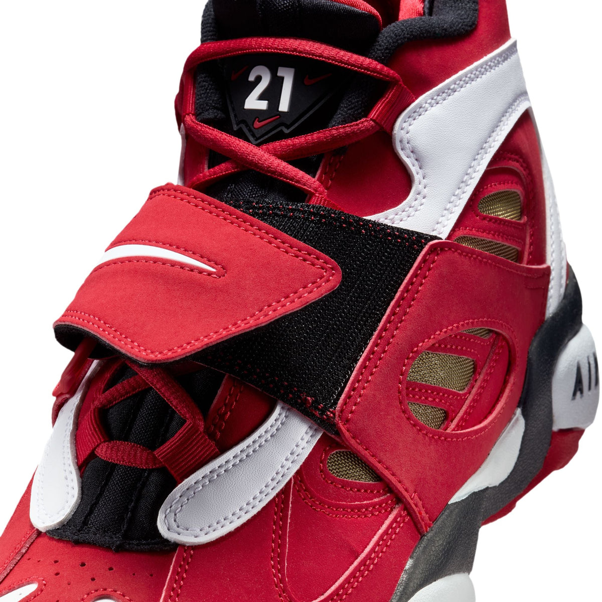 Nike men's Air Diamond Turf 2 Prime Red footwear in a bold red and black design