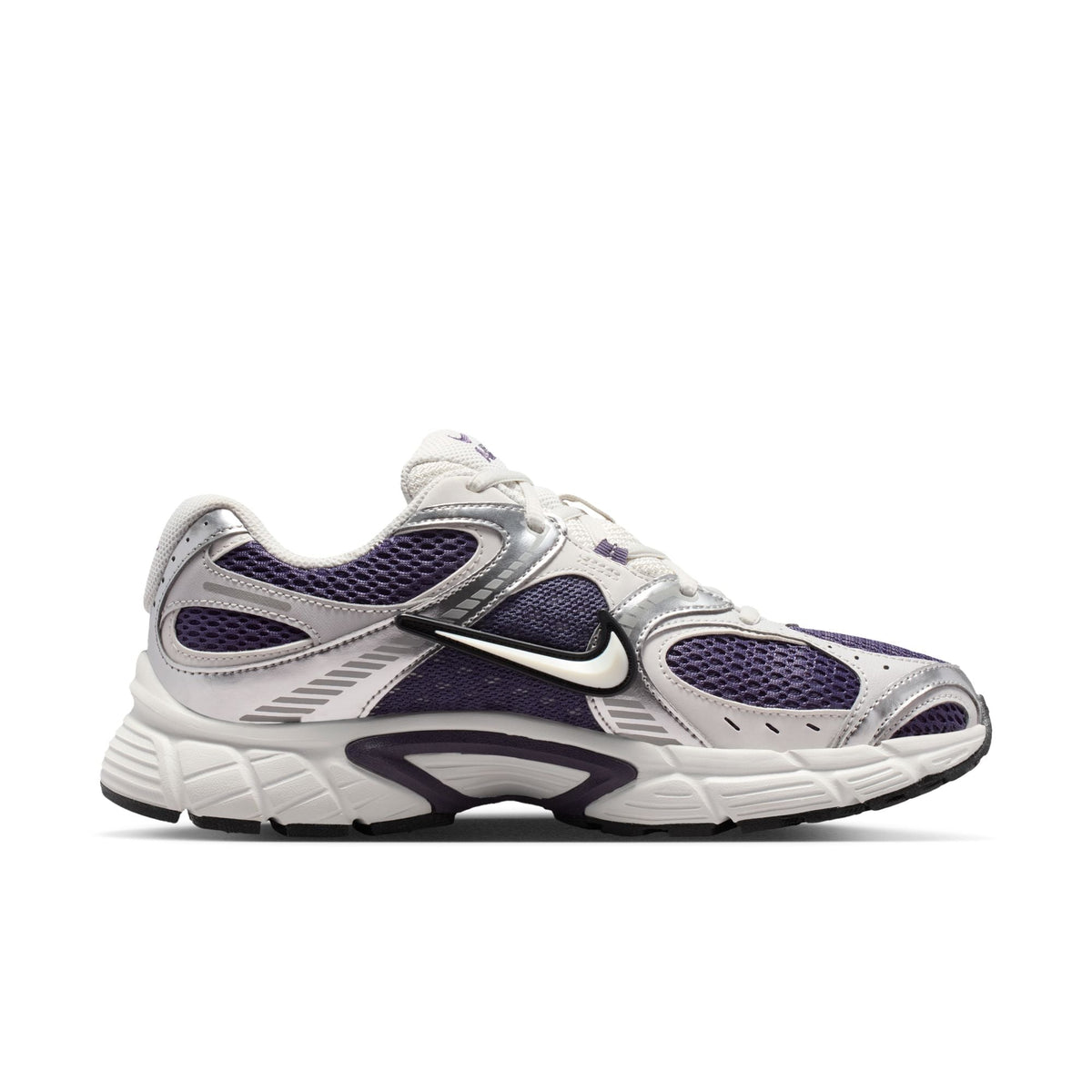 Nike women's V5 RNR footwear in Dark Raisin, side view with cushioned sole and lace-up design